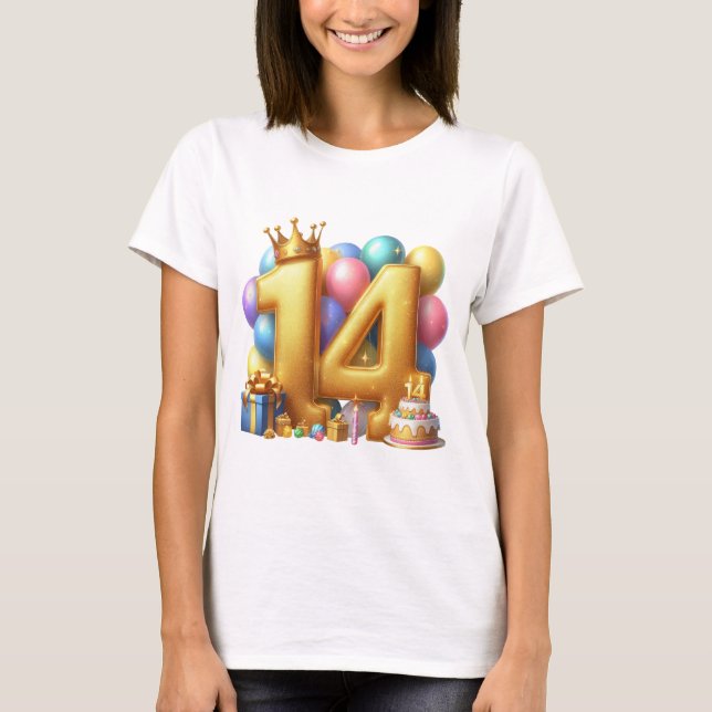 Camiseta Feliz cumpleaños dorado 14 (Anverso)