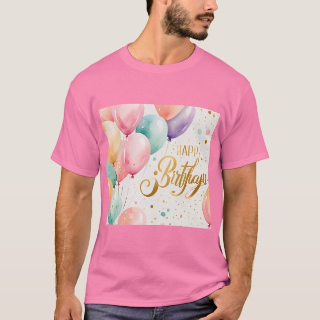 Camiseta Feliz Cumpleaños Globo de Tarta Bliss (Anverso)