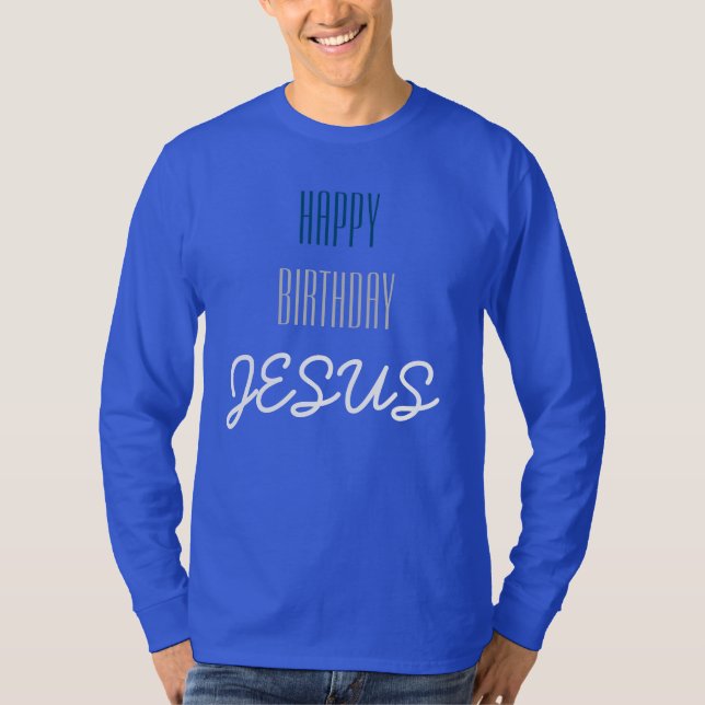 Camiseta Feliz cumpleaños JESÚS - Azul, blanco y gris moder (Anverso)