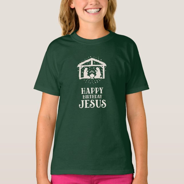 Camiseta Feliz Cumpleaños Jesús Belén Navidad (Anverso)