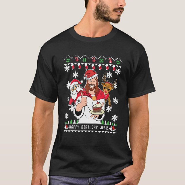 Camiseta FELIZ CUMPLEAÑOS JESÚS Navidades Cristianas Hombre (Anverso)