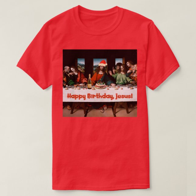 Camiseta Feliz cumpleaños, Jesús Navidades Tema divertido (Diseño del anverso)