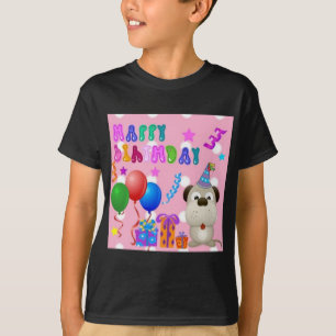Camiseta Feliz cumpleaños lindo cachorro con pastel y regal