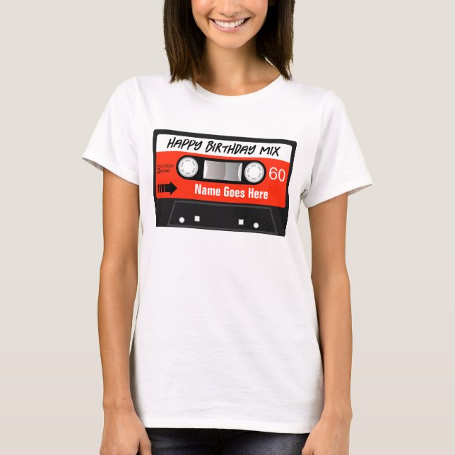 Camiseta Feliz cumpleaños mixtape Cassette rojo personaliza (Anverso)