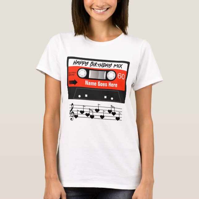Camiseta Feliz cumpleaños mixtape Cassette rojo personaliza (Anverso)