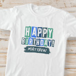 Camiseta Feliz cumpleaños moderno divertido diversión simpl<br><div class="desc">Este diseño sencillo y moderno se compone de tipografía de sans serif.</div>