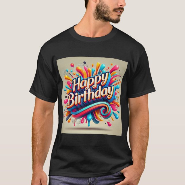 Camiseta Feliz Cumpleaños Negrita Color Splash (Anverso)
