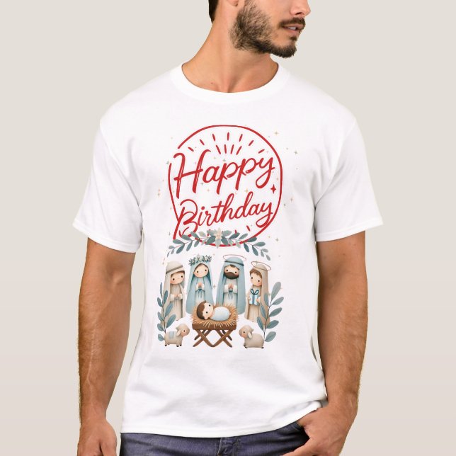 Camiseta Feliz cumpleaños, niño Jesús con 3 reyes (Anverso)