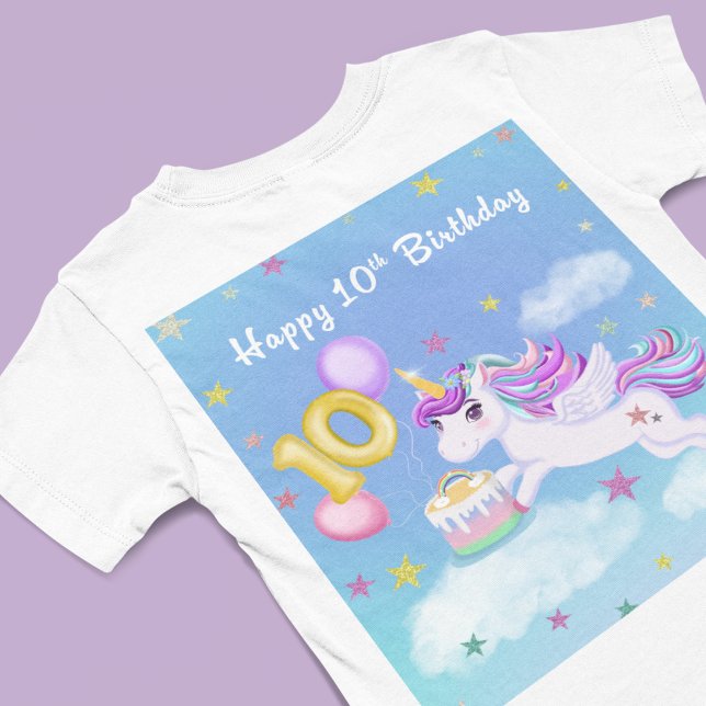 Camiseta Feliz cumpleaños número 10 Unicornio con pastel de (Subido por el creador)
