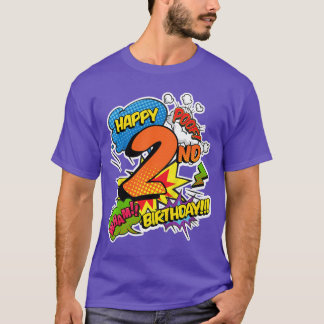 Camiseta Feliz cumpleaños número 2 niños estilo cómic super