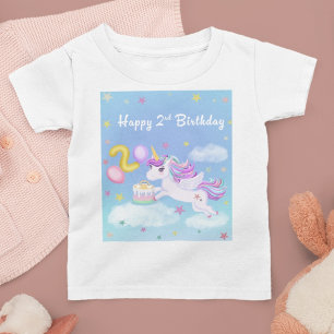 Camiseta Feliz cumpleaños número 2 Unicornio con pastel de