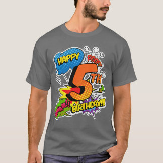 Camiseta Feliz cumpleaños número 5 niños estilo cómic super