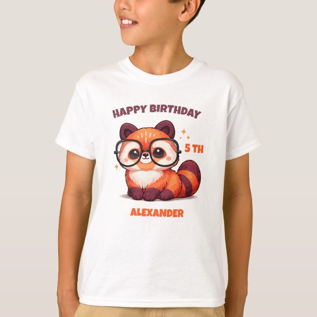 Camiseta Feliz cumpleaños número 5 Panda Rojo (Anverso)