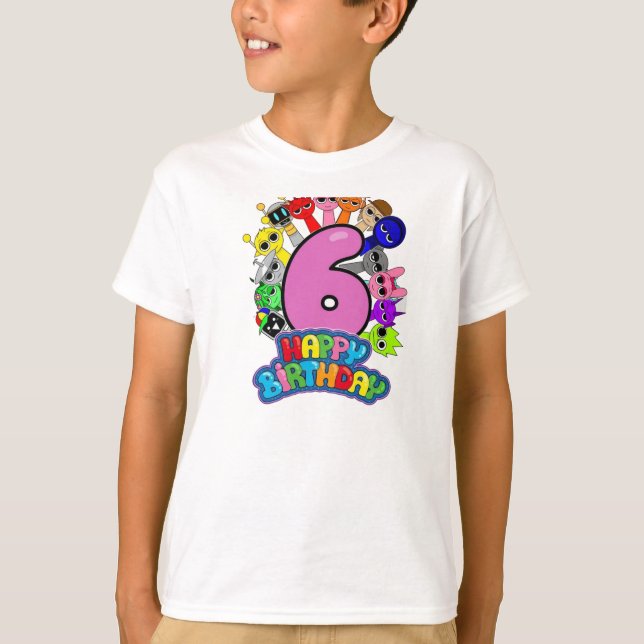 Camiseta Feliz cumpleaños número 6 Sprunki - Simon Funbot O (Anverso)