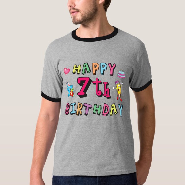 Camiseta Feliz cumpleaños número 7. 7 años. (Anverso)