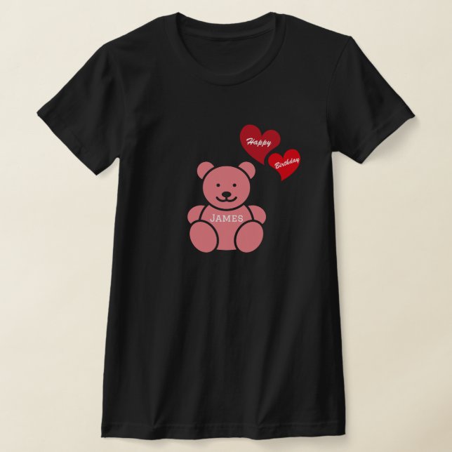 Camiseta Feliz cumpleaños, osito de peluche y corazón, pers (Distribución)