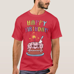 Camiseta Feliz cumpleaños pastel de cumpleaños con Knife gr