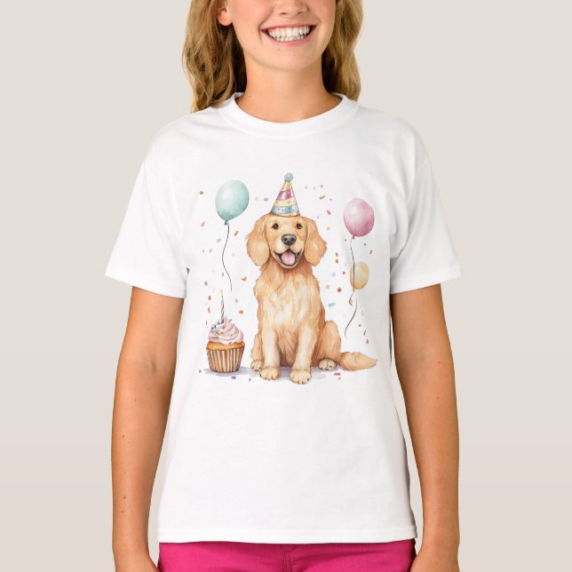 Camiseta Feliz cumpleaños, perro de la recuperación de oro (Anverso)