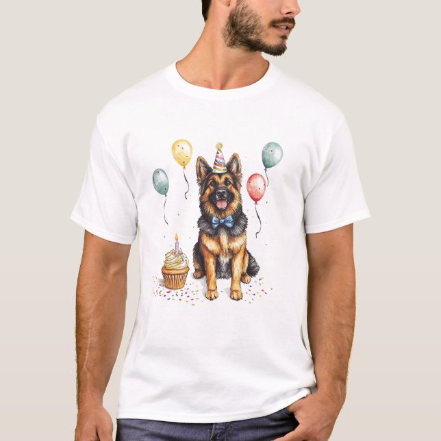 Camiseta Feliz Cumpleaños Perro Pastor Alemán (Anverso)