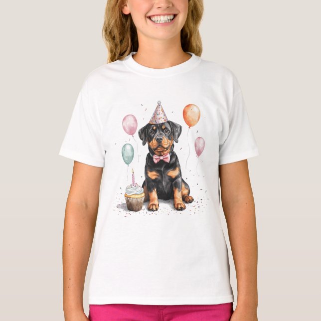 Camiseta Feliz Cumpleaños Perro Rottweiler (Anverso)