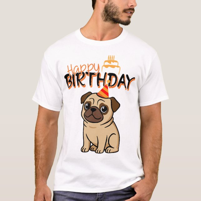 CAMISETA FELIZ CUMPLEAÑOS PUG (Anverso)