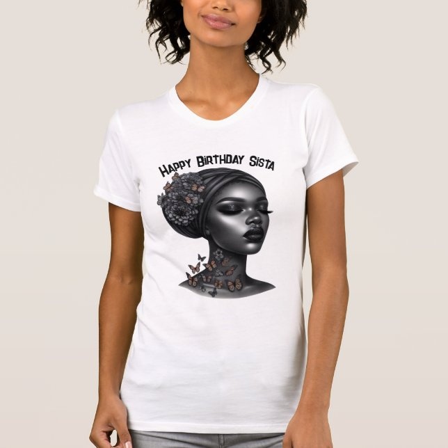 Camiseta Feliz cumpleaños Sista chica negro magia melanin q (Anverso)