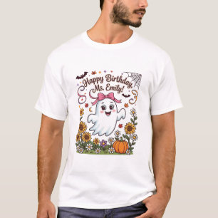 Camiseta Feliz Cumpleaños Sra Emily Fantasma de Halloween C