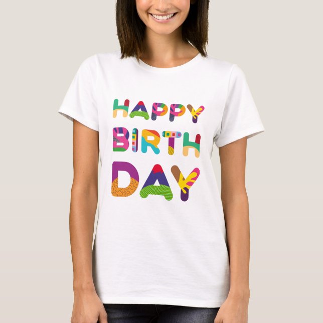 Camiseta Feliz cumpleaños, texto colorido (Anverso)