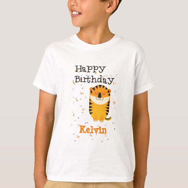 Camiseta Feliz cumpleaños tigre lindo nombre personalizado  (Anverso)
