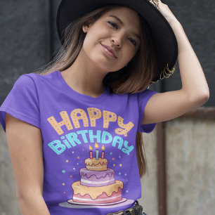 Camiseta Feliz Cumpleaños Torta de Cumpleaños de Tres Nivel
