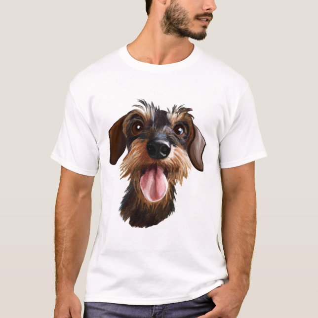 Camiseta Feliz Dachshund de cabello alámbrico (Anverso)