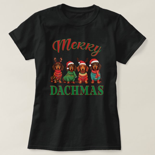 Camiseta Feliz Dacmas: Dachshund festivo (Diseño del anverso)