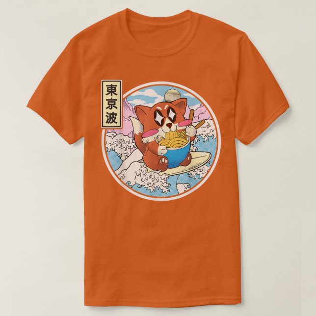 Camiseta Feliz De Comer Ramen Surfing Japonés Wave Anime (Diseño del anverso)