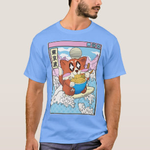Camiseta Feliz De Comer Ramen Surfing Japonés Wave Anime