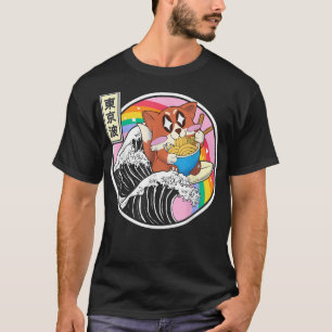 Camiseta Feliz De Comer Ramen Surfing Kanagawa Wave Kawaii