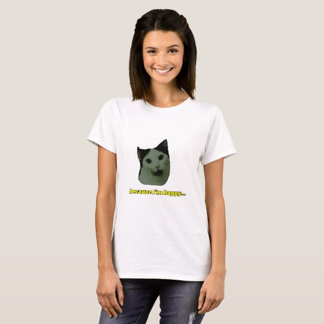 Camiseta feliz de la cara del gato lindo (Anverso completo)