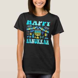 Camiseta Feliz decoración Fiesta de Hanukkah Menorah Dreide