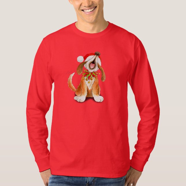 Camiseta feliz del canto del perro del navidad de (Anverso)