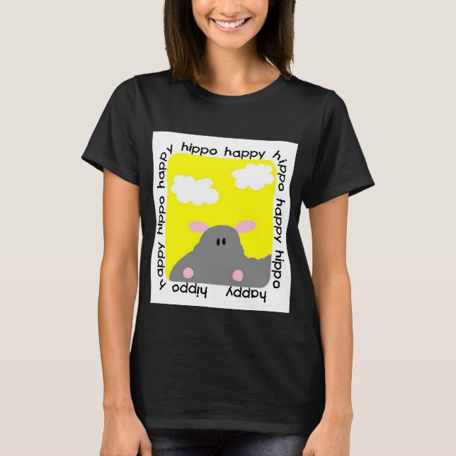 Camiseta feliz del raglán del niño del hipopótamo (Anverso)