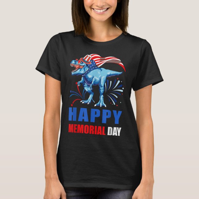 Camiseta Feliz Día Conmemorativo 4 De Julio Dinosaur Americ (Anverso)