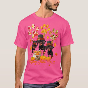Camiseta Feliz Día de Acción de Gracias de Otoño Tres Perro