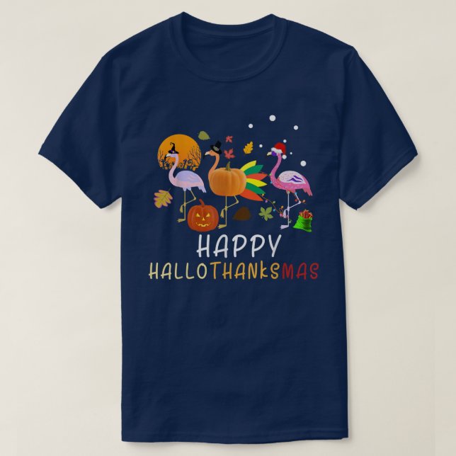 Camiseta Feliz Día de Acción de Gracias en Halloween Navida (Diseño del anverso)