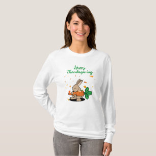 Camiseta Feliz Día de Acción de Gracias Funny Rabbit Long S