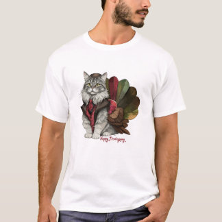 Camiseta Feliz Día de Acción de Gracias Gato Pavo