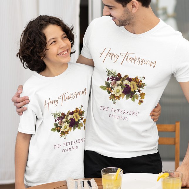 Camiseta Feliz Día de Acción de Gracias otoño floral nombre (The adult t-shirt can be purchased separately - please see the collection)