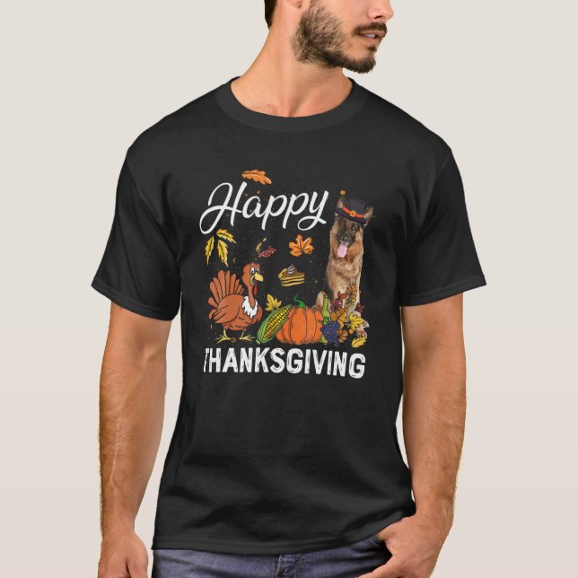 Camiseta Feliz Día de Acción de Gracias, pastor alemán, Pum (Anverso)
