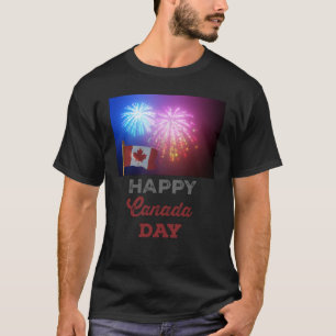 Camiseta Feliz Día de Canadá, bandera y fuegos artificiales