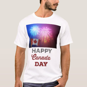 Camiseta Feliz Día de Canadá, bandera y fuegos artificiales