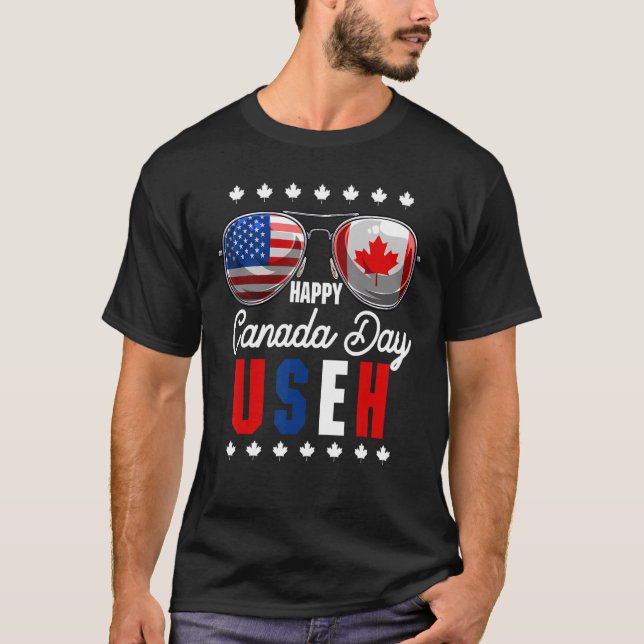 Camiseta Feliz Día de Canadá con uso de lentes de bandera d (Anverso)