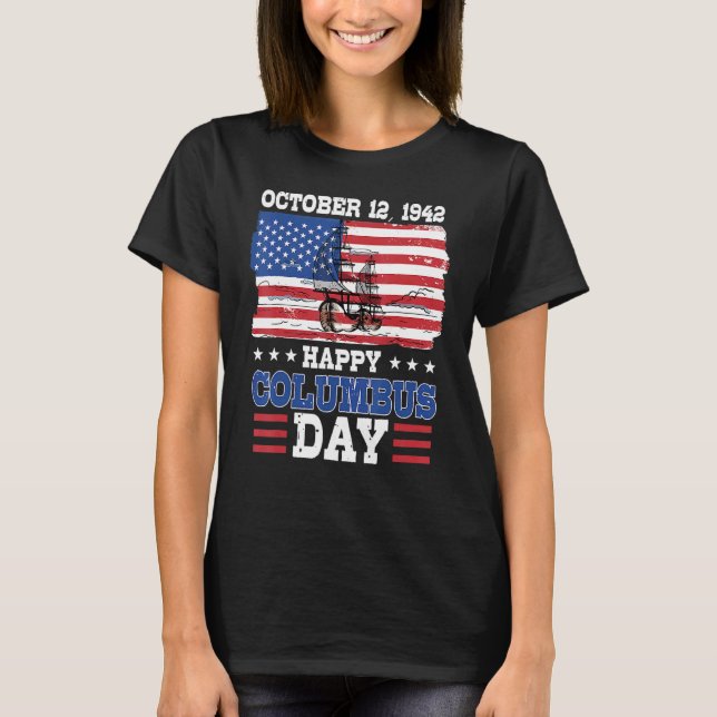 Camiseta Feliz Día de Colón Bandera Americana 1492 (Anverso)